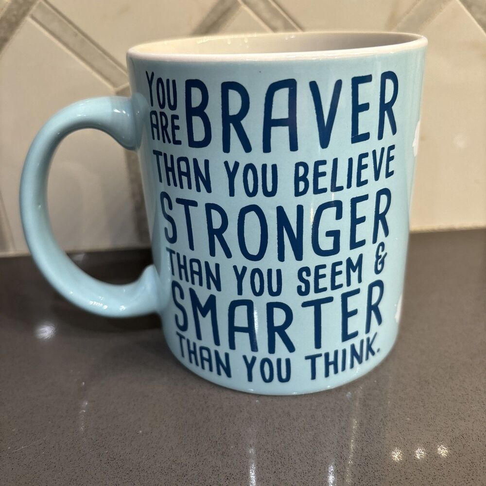 New Disney Winnie The Pooh Coffee Mug 20 oz Blue W/ Pooh Red Balloon Quote